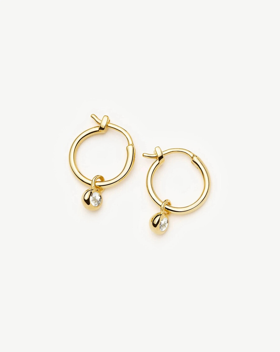 april birthstone mini gold charm hoop earrings - crystal