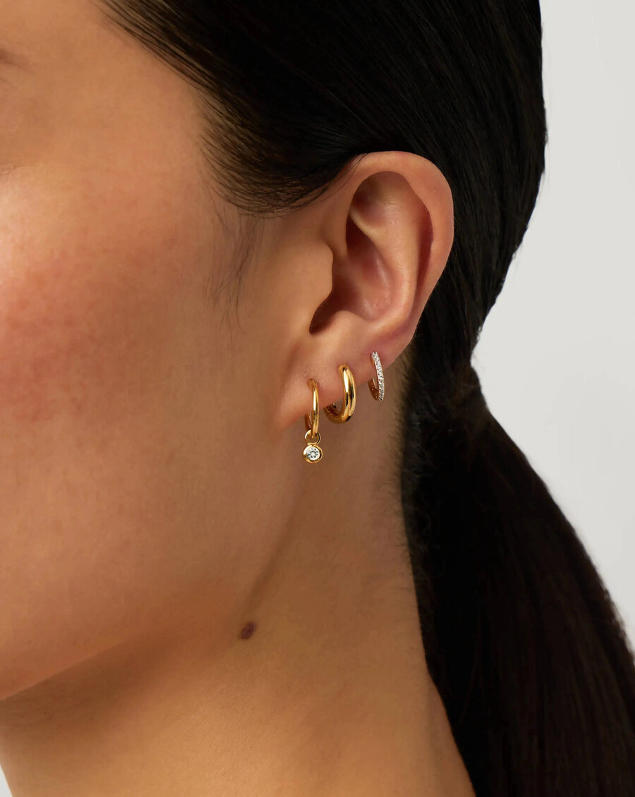 april birthstone mini gold charm hoop earrings - crystal