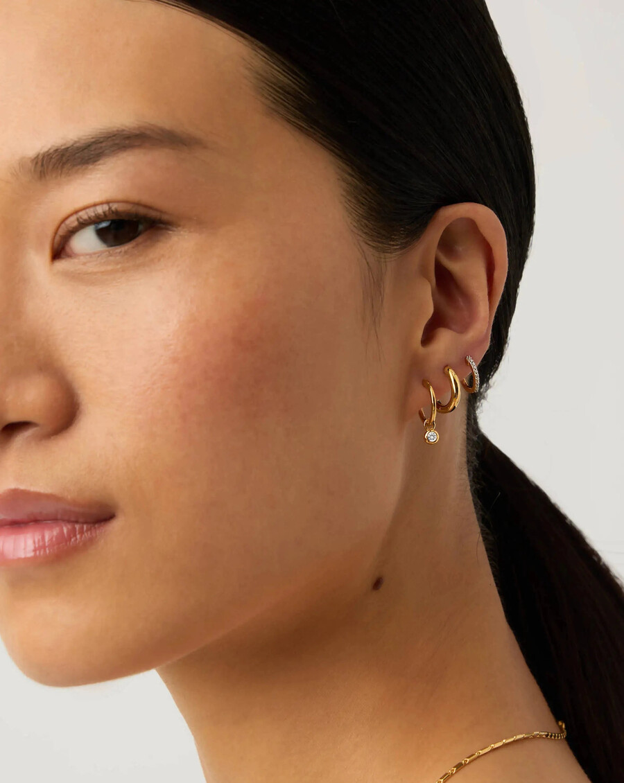 april birthstone mini gold charm hoop earrings - crystal