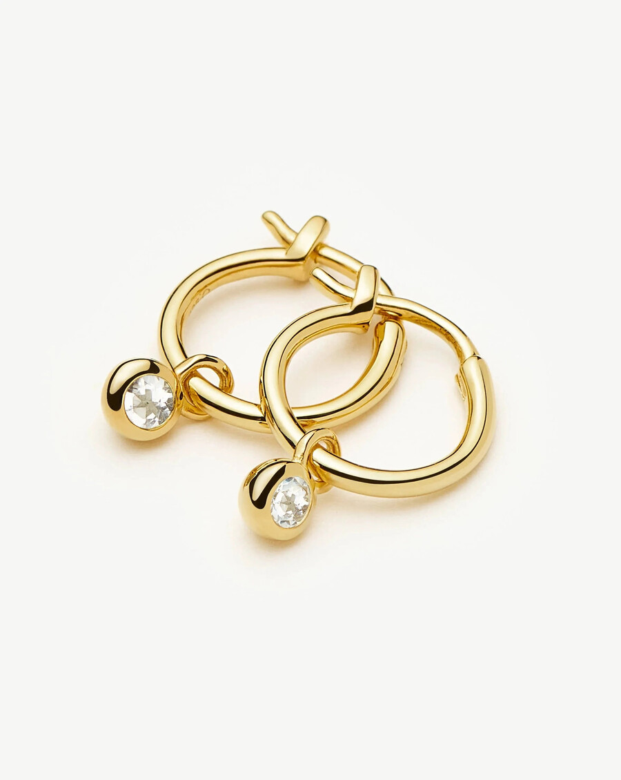 april birthstone mini gold charm hoop earrings - crystal