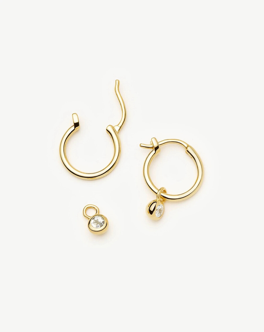april birthstone mini gold charm hoop earrings - crystal