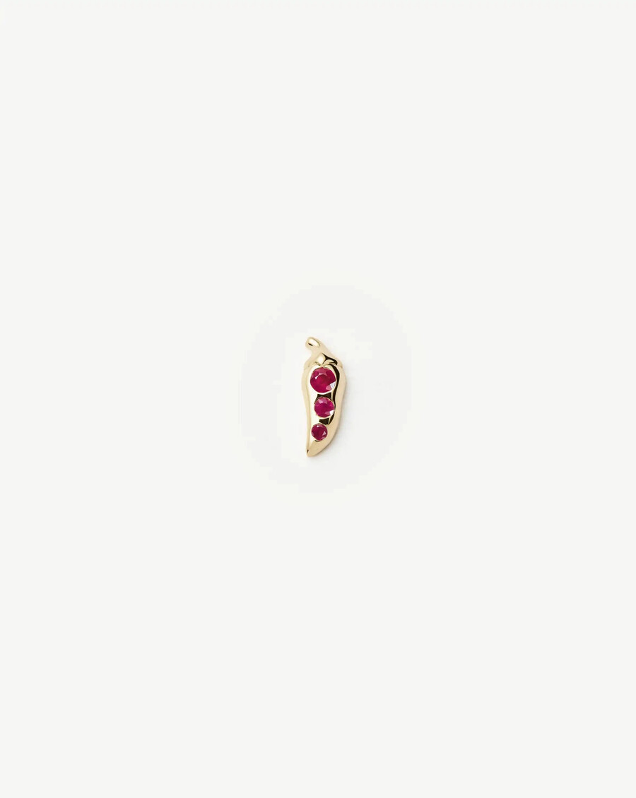 14k solid gold ruby chilli single stud earring