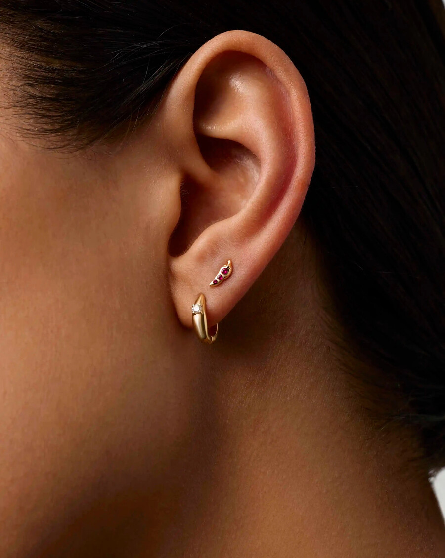 14k solid gold ruby chilli single stud earring