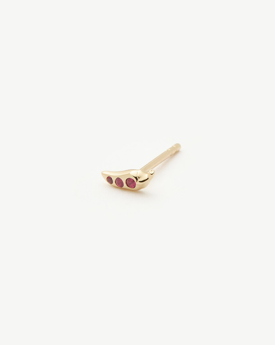 14k solid gold ruby chilli single stud earring