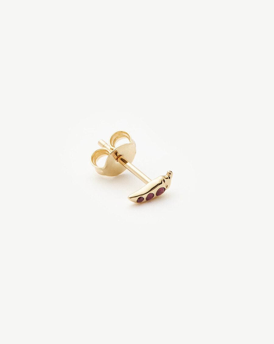 14k solid gold ruby chilli single stud earring