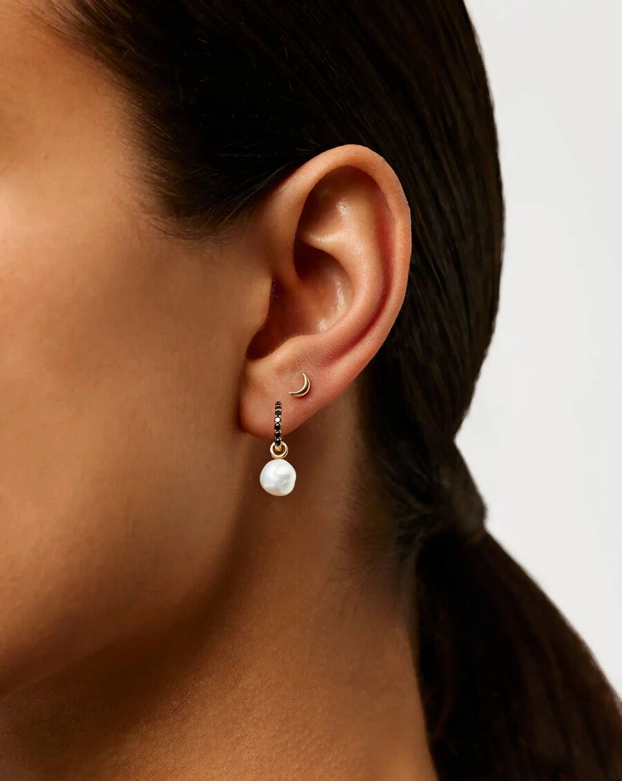 14k solid gold moon flat back stud earring