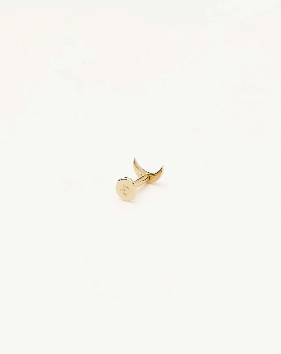 14k solid gold moon flat back stud earring