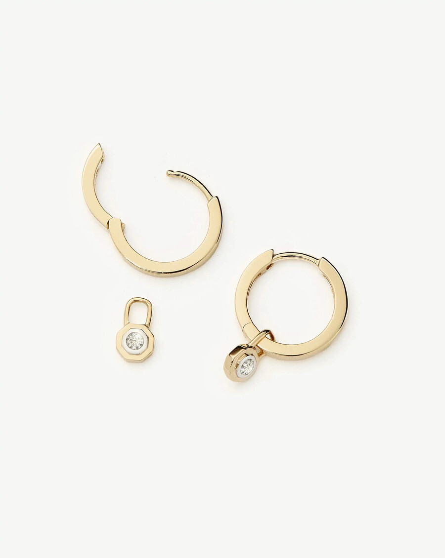 lucy williams 14k solid gold diamond drop huggies