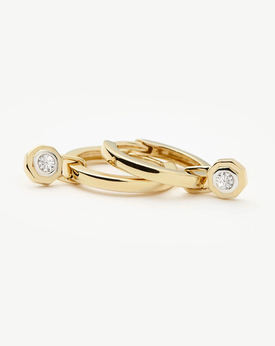 lucy williams 14k solid gold diamond drop huggies