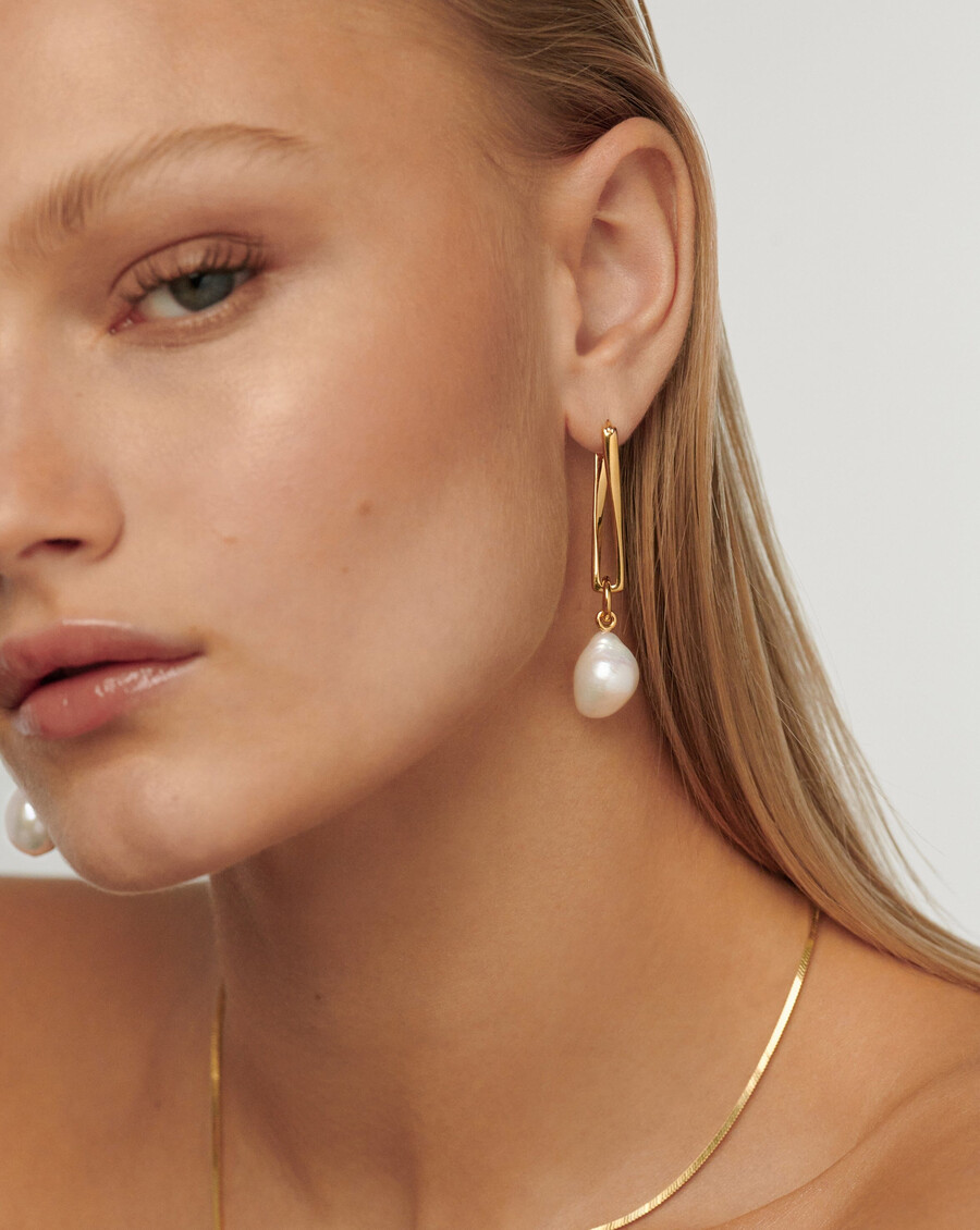 baroque pearl twisted drop earrings - 18k gold platedpearl