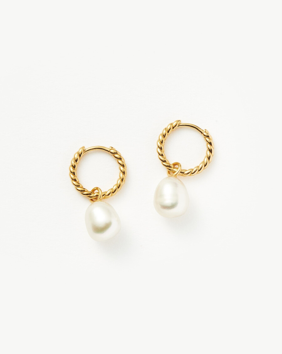 pearl twisted small drop hoop earrings