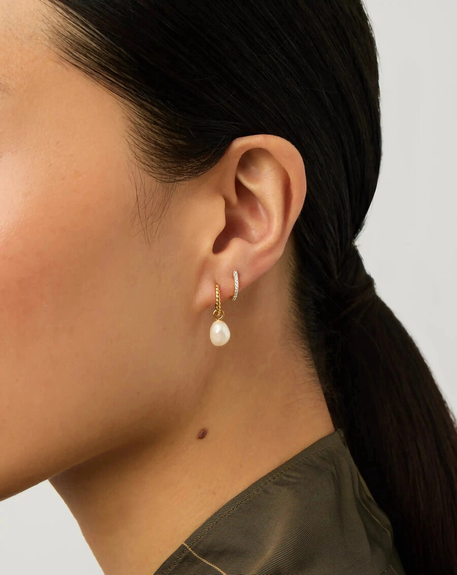 pearl twisted small drop hoop earrings