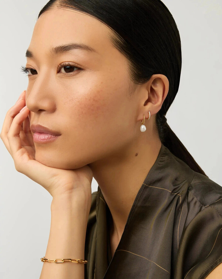 pearl twisted small drop hoop earrings