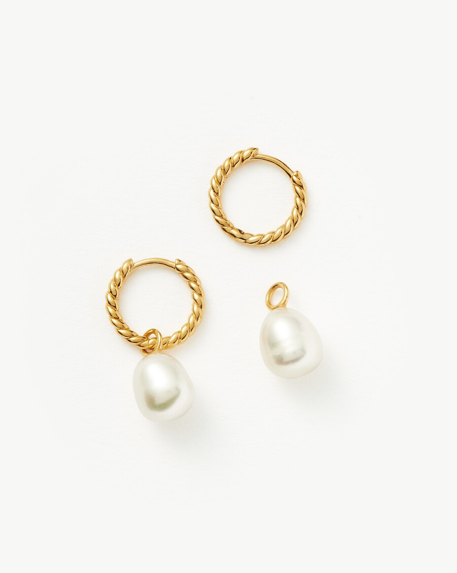 pearl twisted small drop hoop earrings