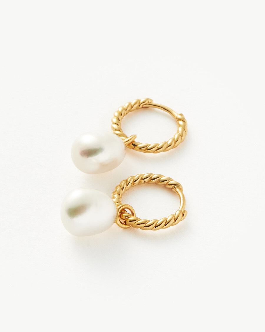 pearl twisted small drop hoop earrings