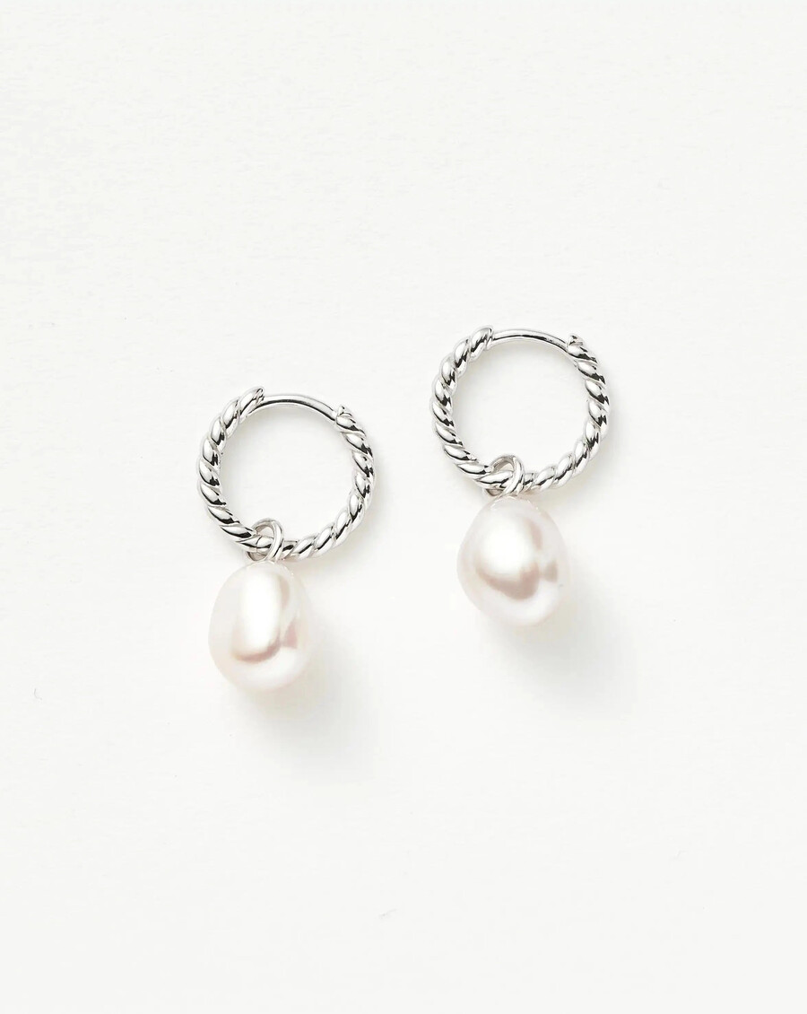 pearl twisted small drop hoop earrings