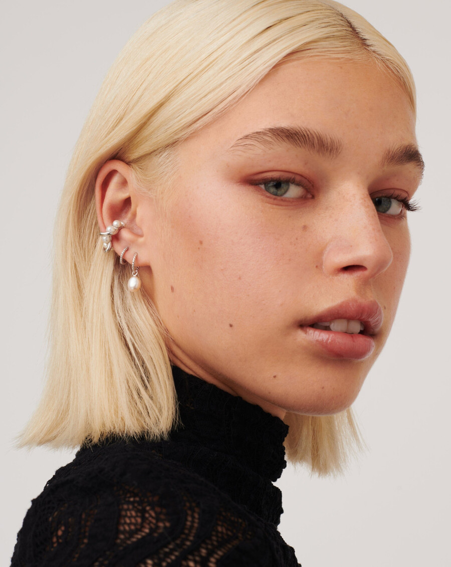 pearl twisted small drop hoop earrings