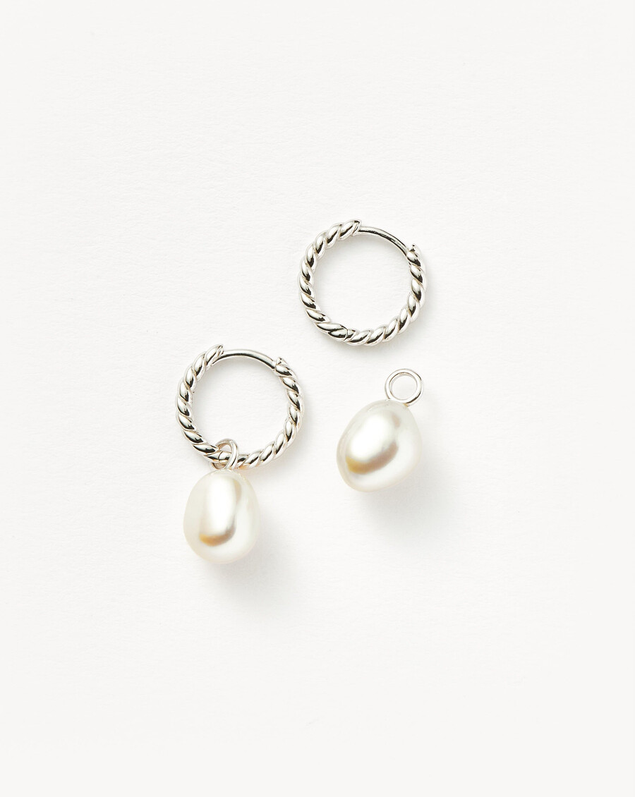 pearl twisted small drop hoop earrings