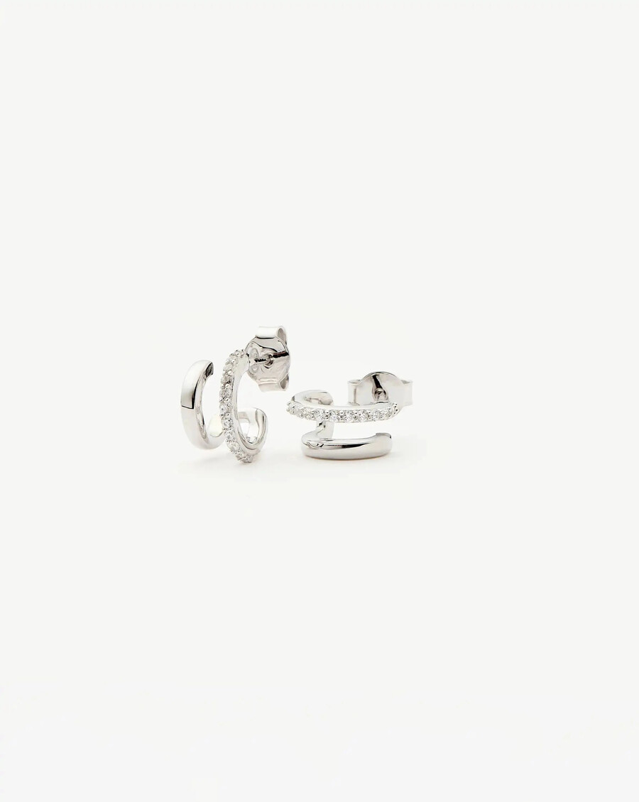 classic double huggies - sterling silvercubic zirconia