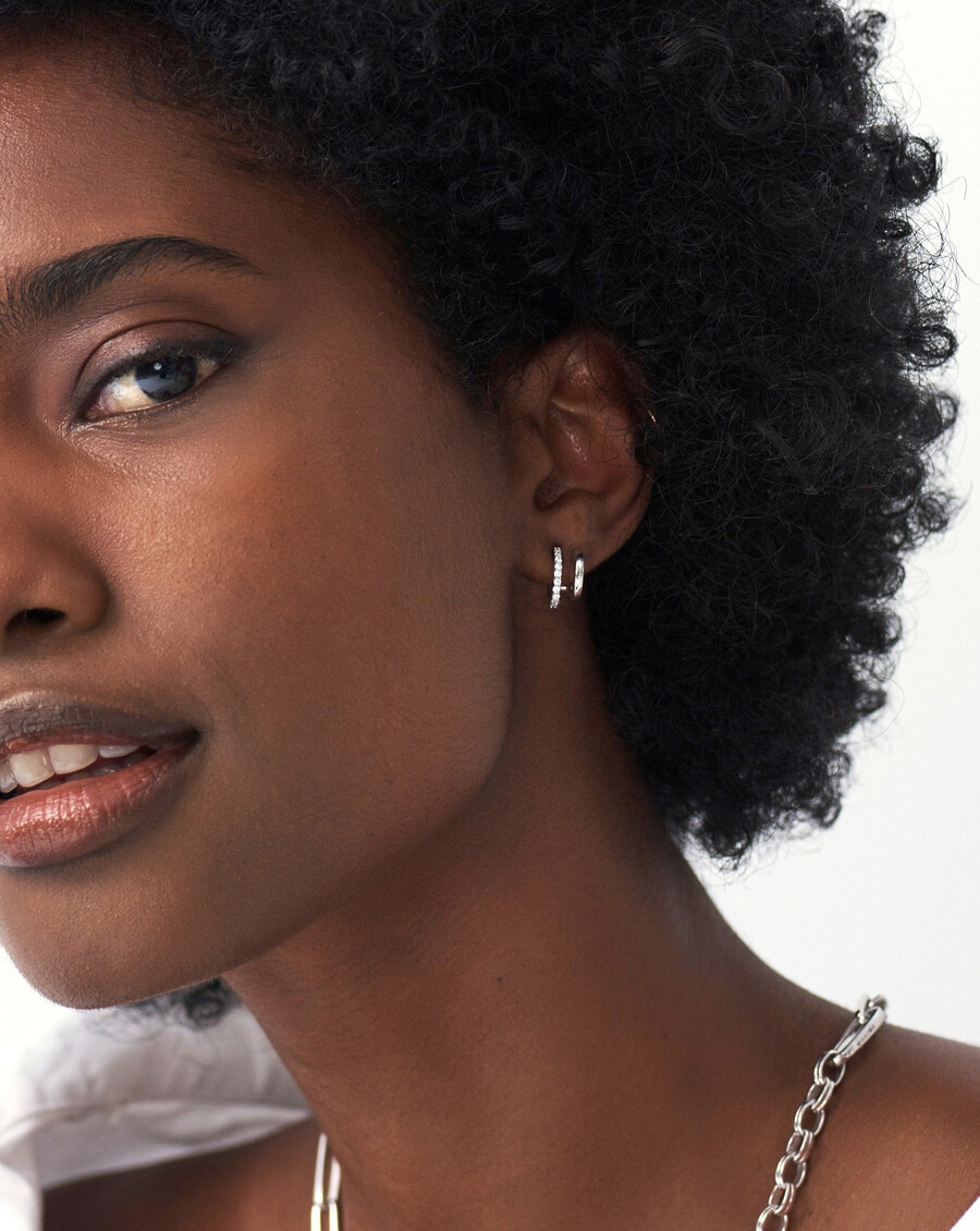 classic double huggies - sterling silvercubic zirconia