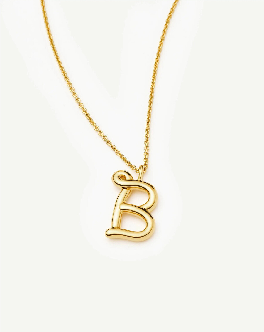 curly molten initial pendant necklace - b