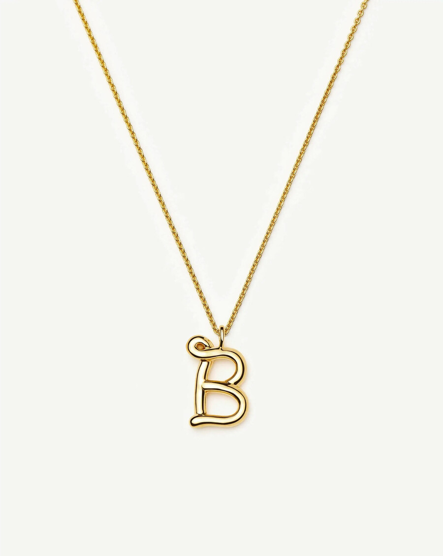 curly molten initial pendant necklace - b