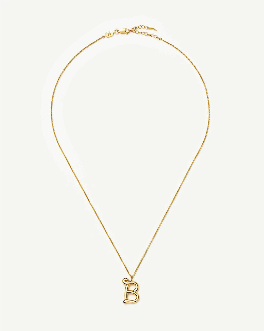 curly molten initial pendant necklace - b