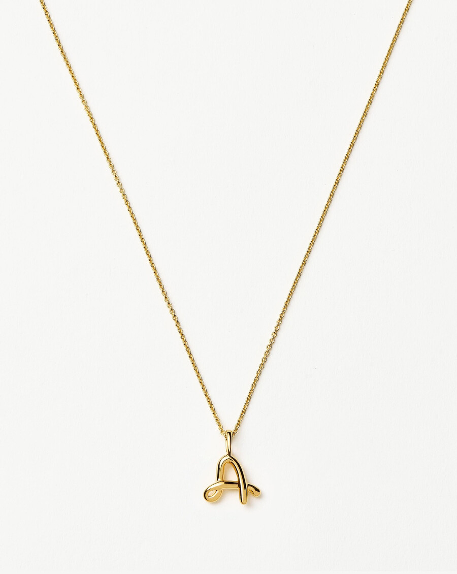 curly molten mini gold initial necklace - a