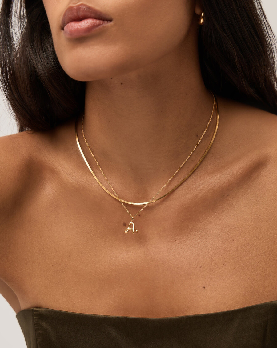curly molten mini gold initial necklace - a