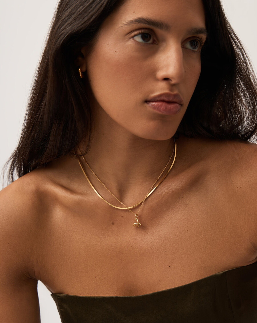 curly molten mini gold initial necklace - a