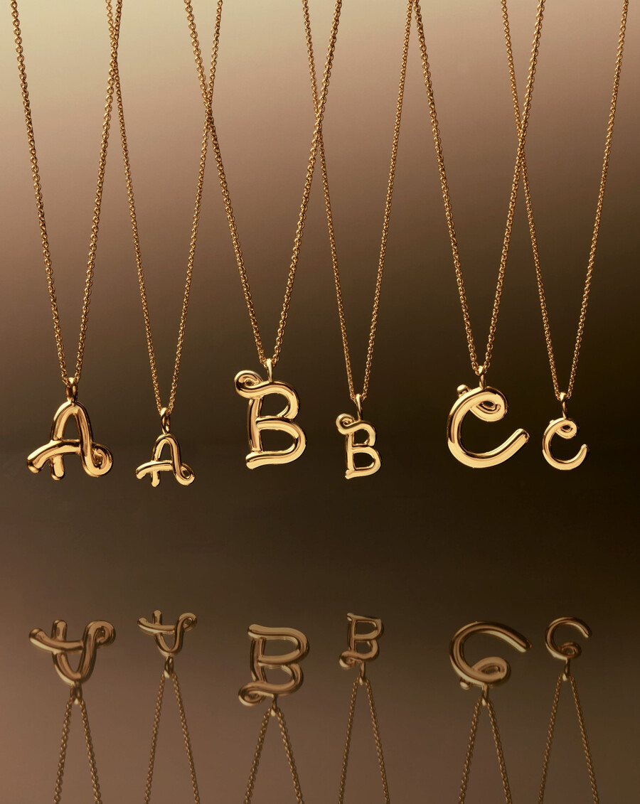 curly molten mini gold initial necklace - a
