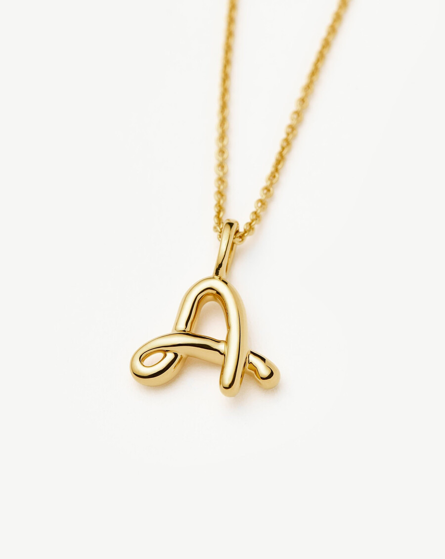 curly molten mini gold initial necklace - a
