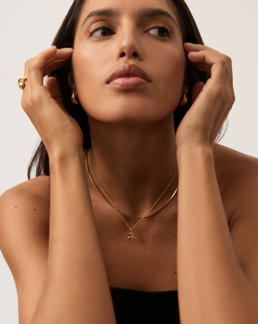 curly molten mini gold initial necklace - a