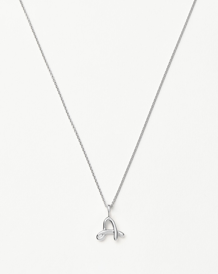 curly molten mini silver initial necklace - a