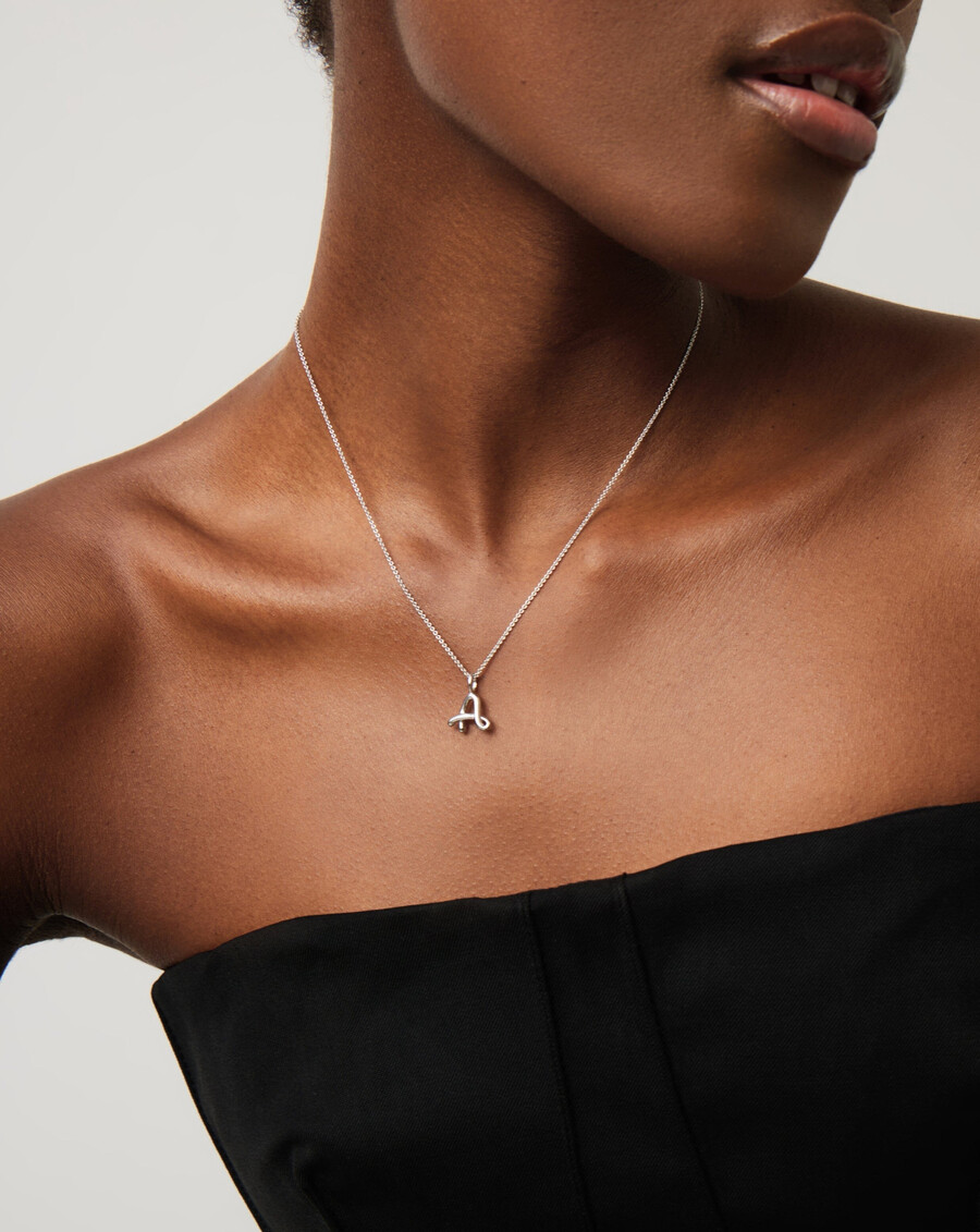 curly molten mini silver initial necklace - a