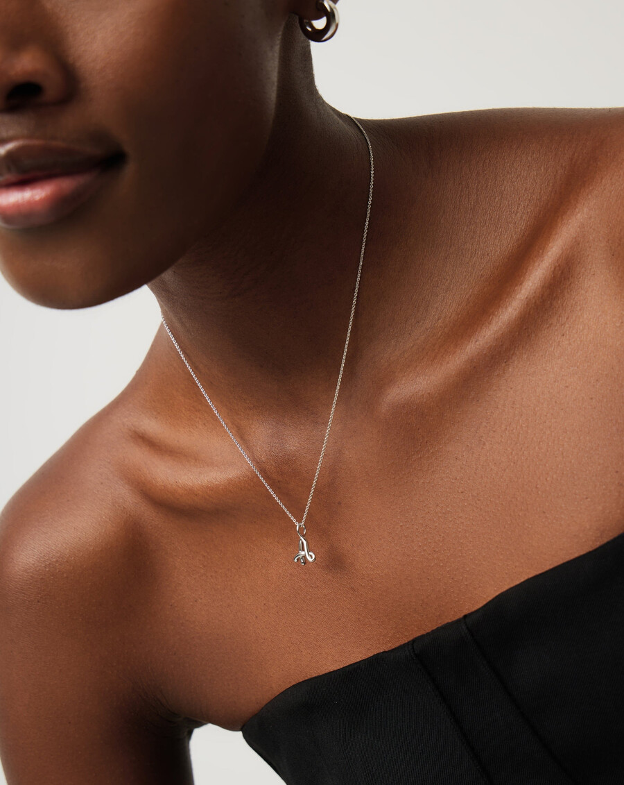 curly molten mini silver initial necklace - a