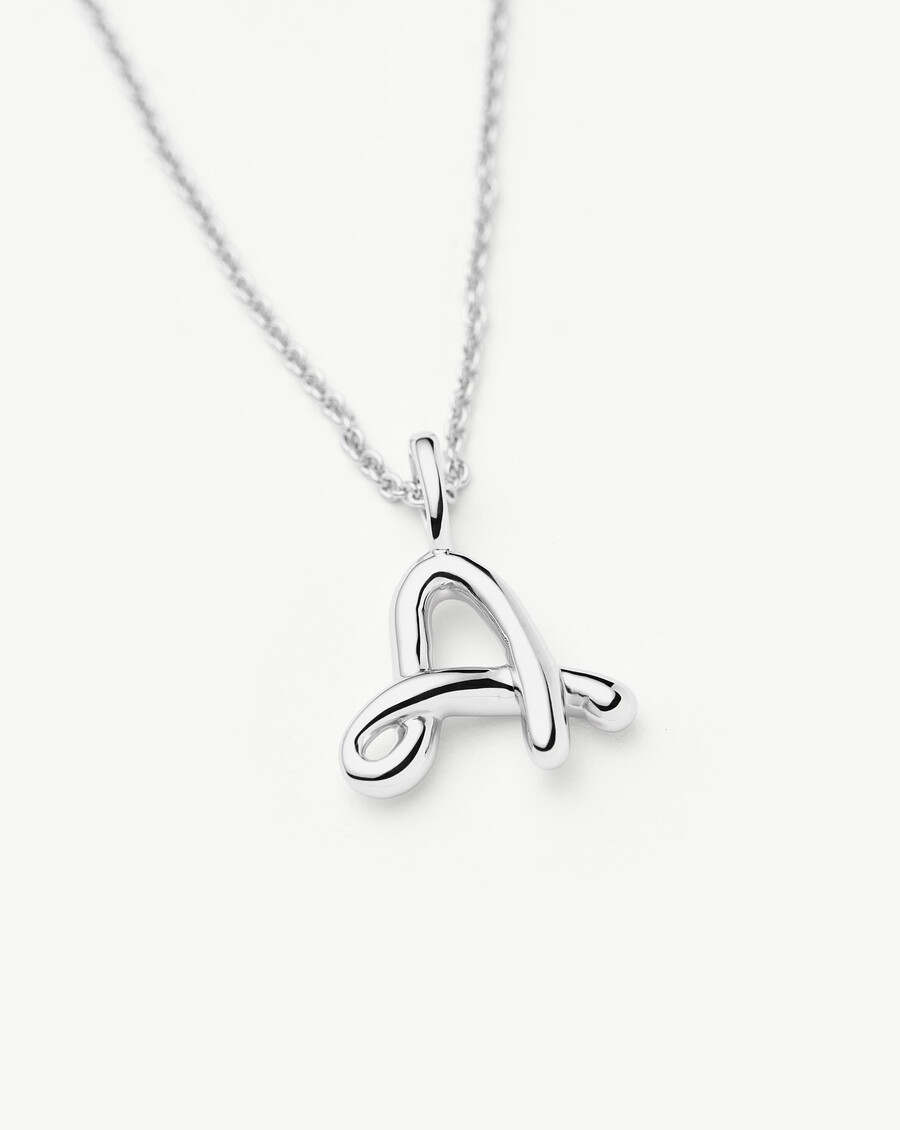 curly molten mini silver initial necklace - a