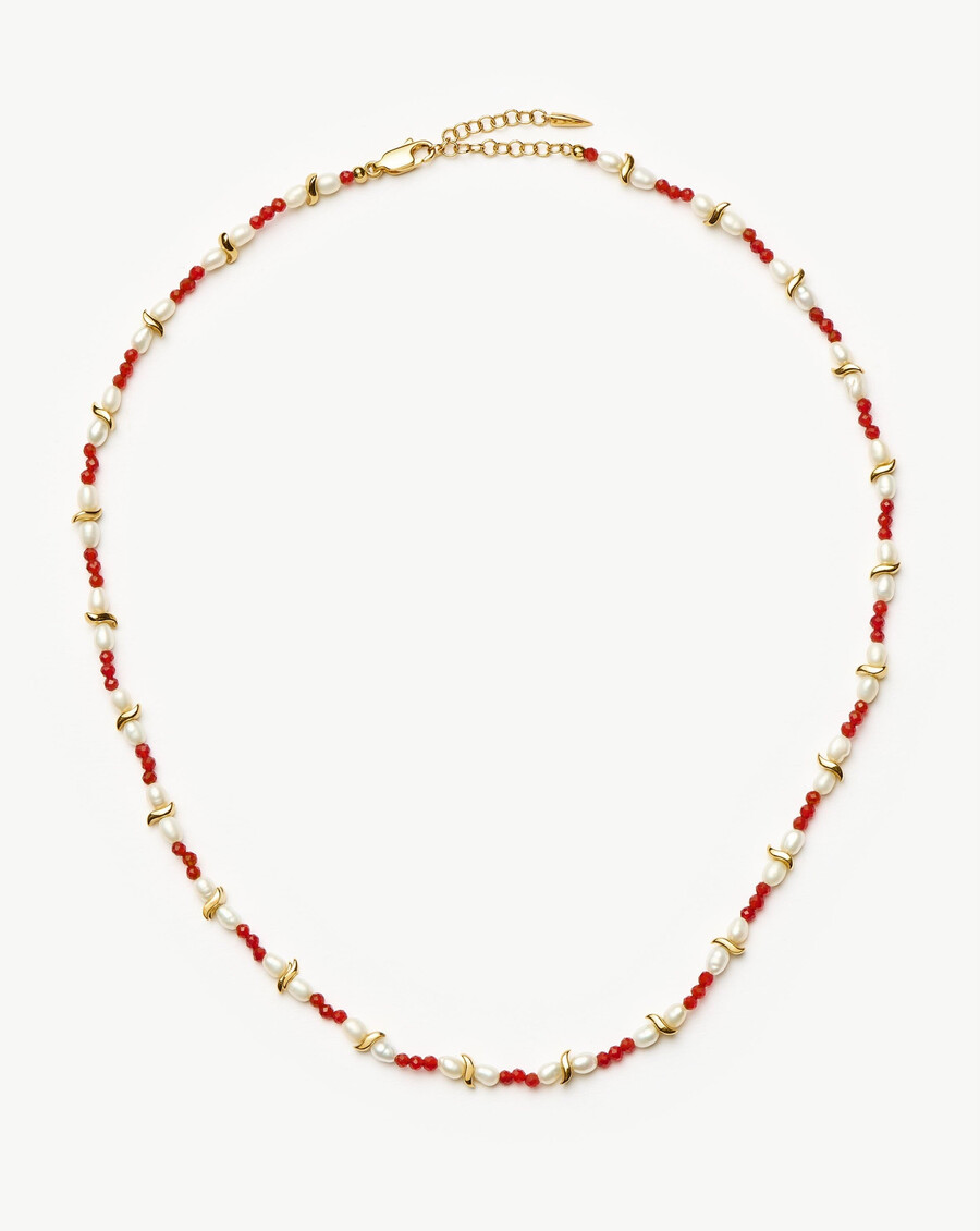 savi seed pearl beaded necklace - red quartz pearl
