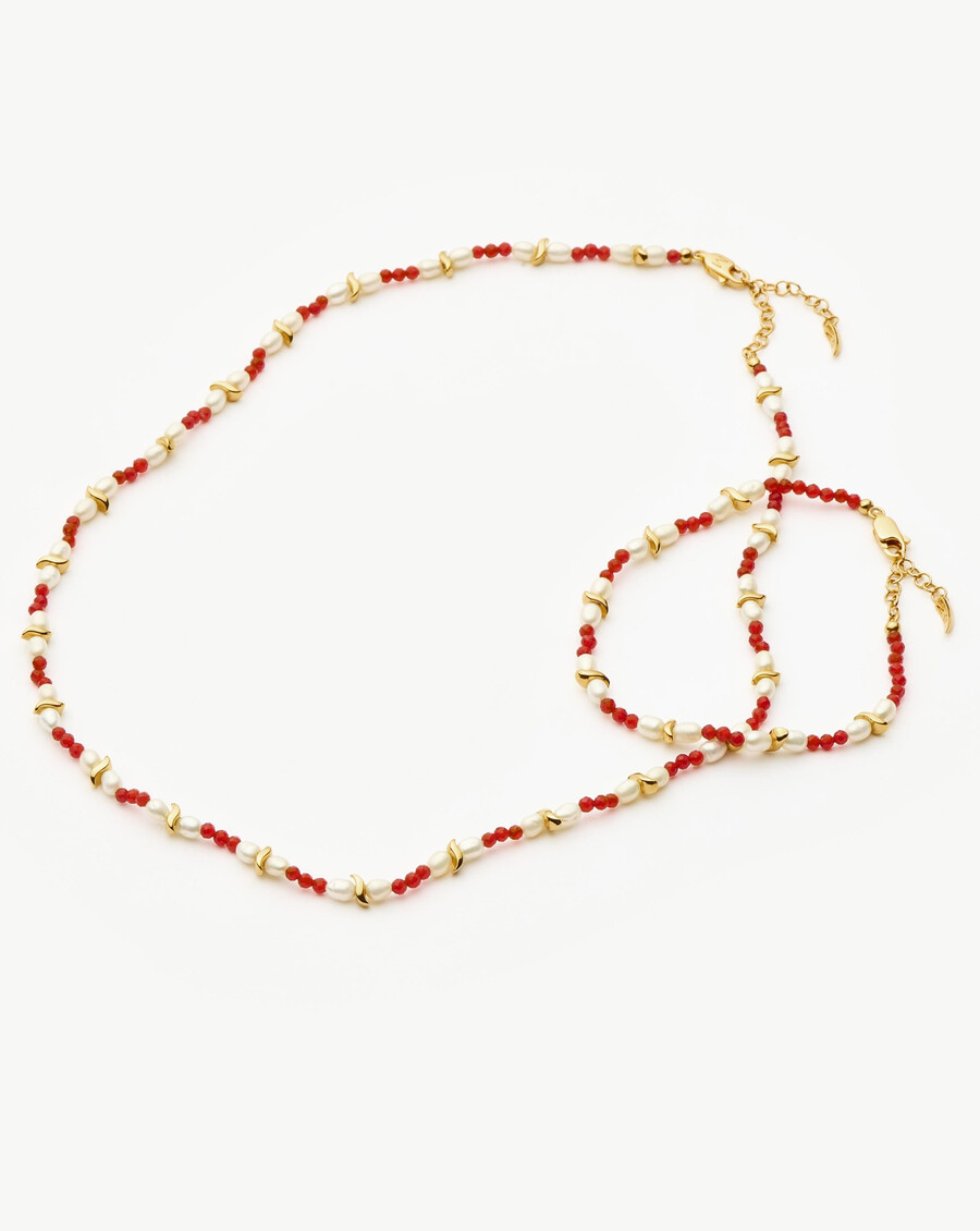 savi seed pearl beaded necklace - red quartz pearl