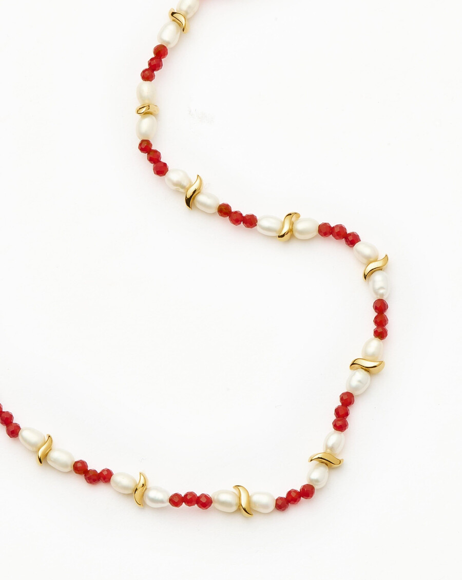 savi seed pearl beaded necklace - red quartz pearl