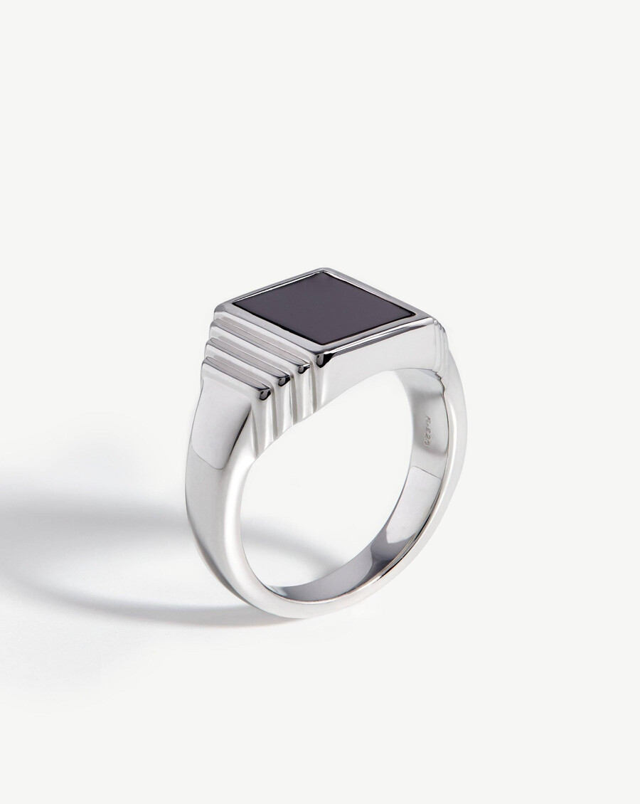 fused ridge signet ring - sterling silverblack spinel