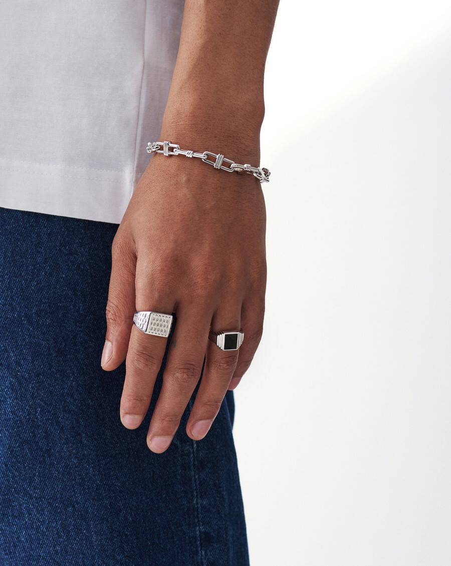 fused ridge signet ring - sterling silverblack spinel