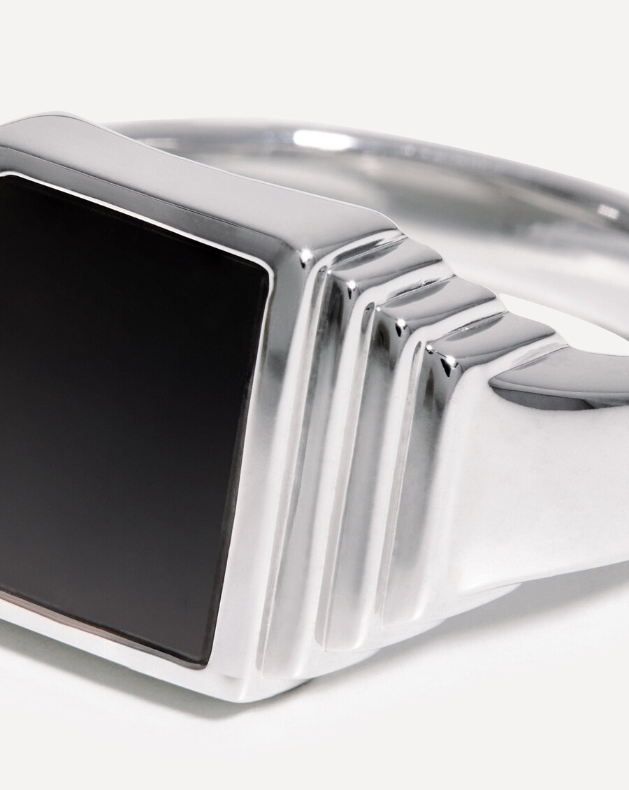 fused ridge signet ring - sterling silverblack spinel