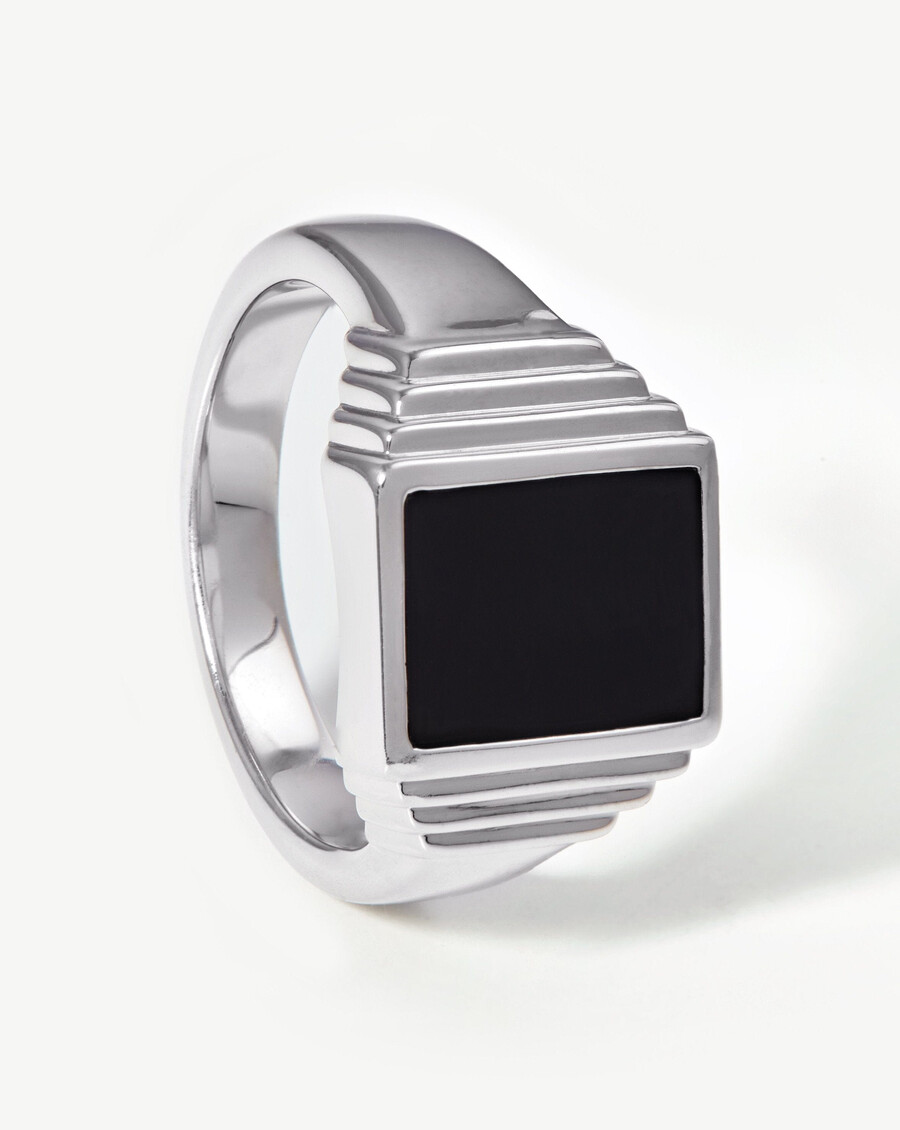 fused ridge signet ring - sterling silverblack spinel